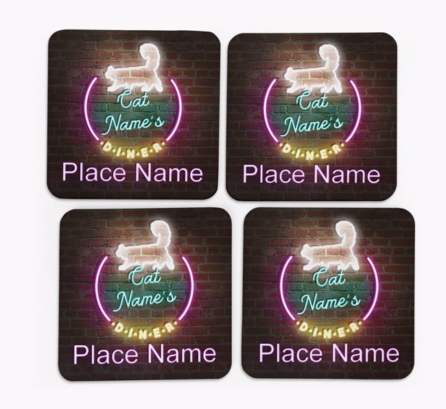 'Neon Lights Diner' - Personalised {breedCommonName} Coasters (Set of 4)